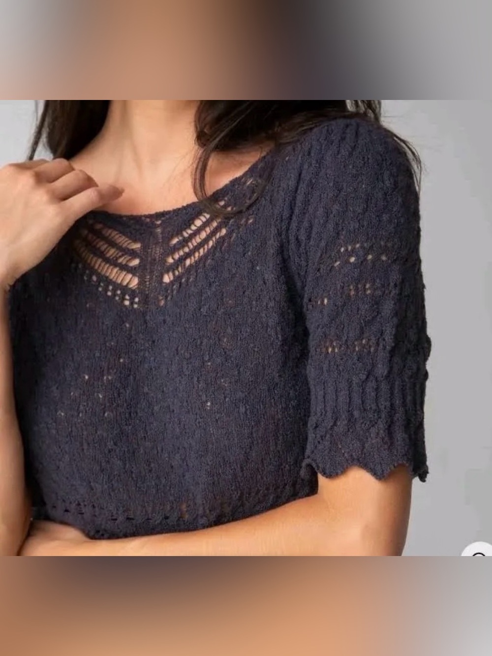 NATURAL LIFE Navy Open-Knit Short Sleeve Crew Sweater